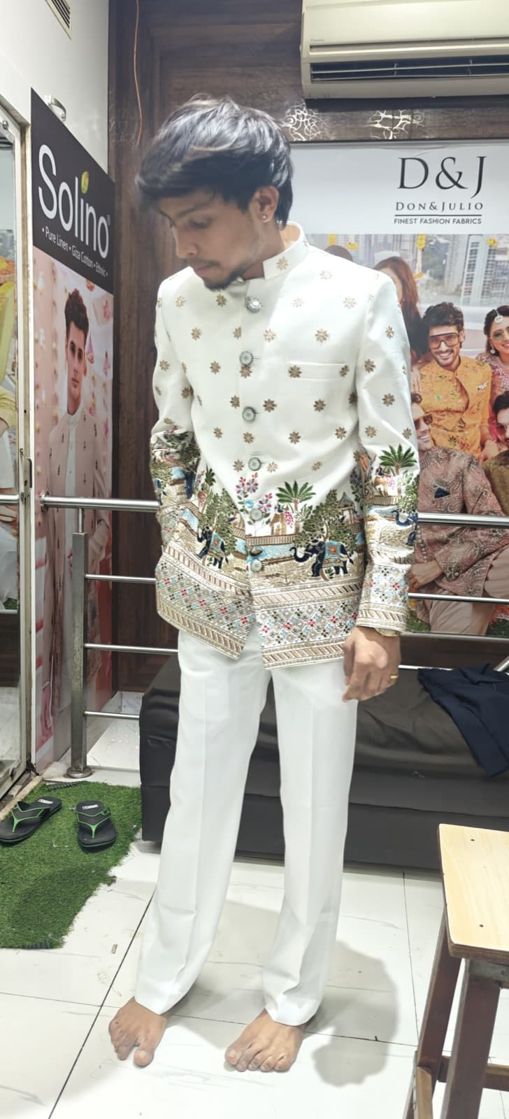 Ivory Indo-western jacket with floral embroidery