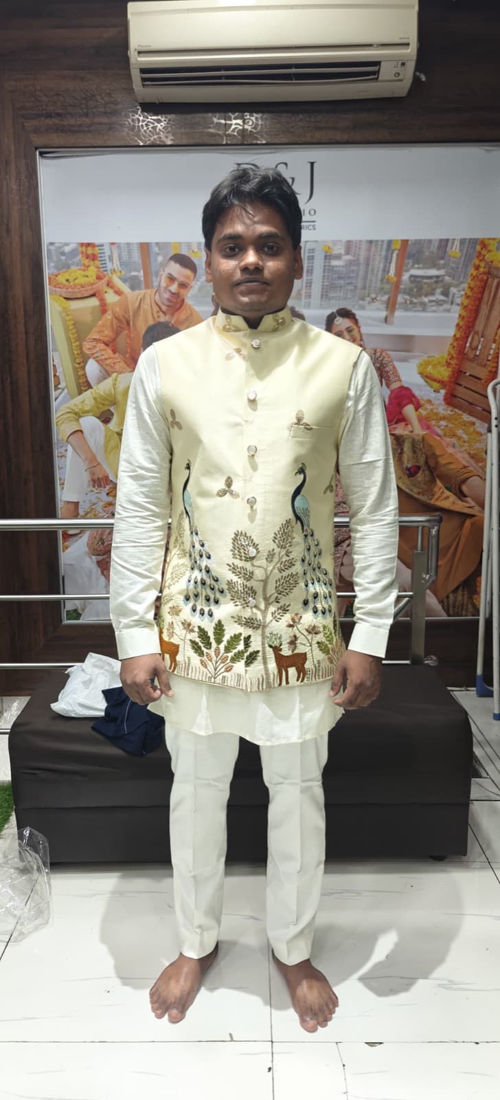 Hand-painted ivory Indo-western jacket